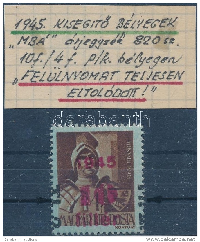 * 1946 BetÅ±s Tl.2./10f/4f Eltol&oacute;dott Fel&uuml;lnyom&aacute;ssal / Mi 866 With Shifted Overprint - Otros & Sin Clasificación