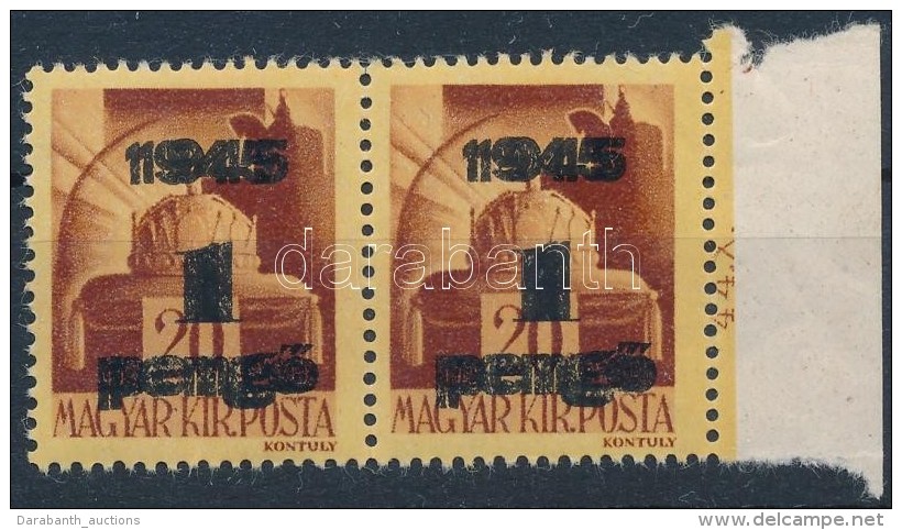 ** 1945 Kiseg&iacute;tÅ‘ 1P/20f P&aacute;r Dupla Fel&uuml;lnyom&aacute;ssal / Mi 797 Pair With Double Overprint - Autres & Non Classés