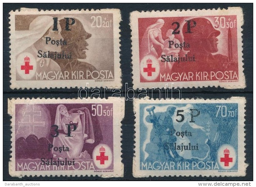 * Zilah 1945 4 Klf V&ouml;r&ouml;skereszt &eacute;rt&eacute;k Ragaszt&oacute; Nyomokkal / Red Cross 4 Values ... - Otros & Sin Clasificación