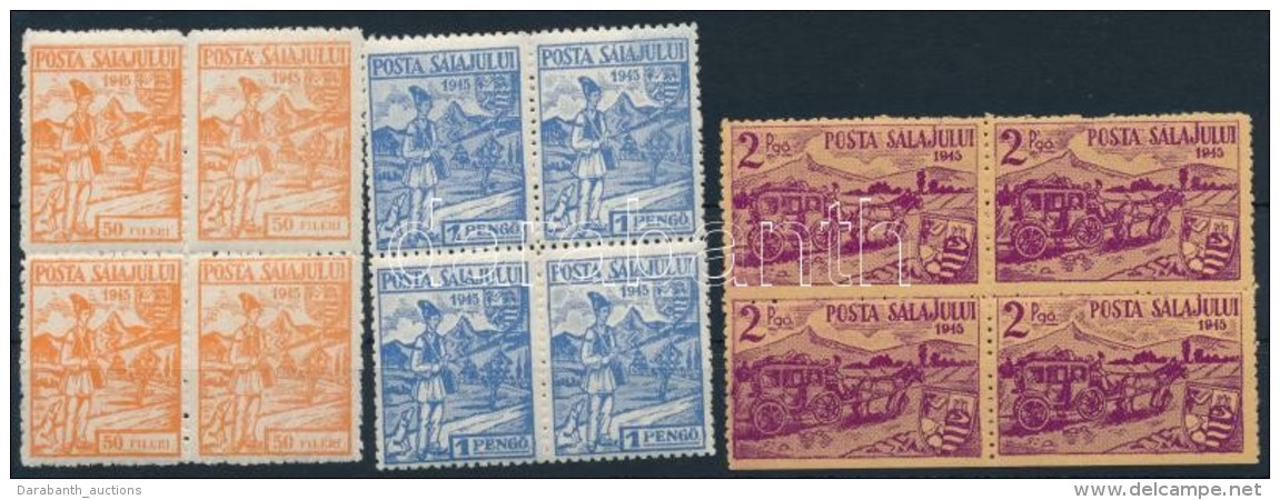 ** Zilah II. 1945 Teljes Sor N&eacute;gyest&ouml;mb&ouml;kben (**14.000) / Set In Blocks Of 4. Signed: Bodor - Autres & Non Classés