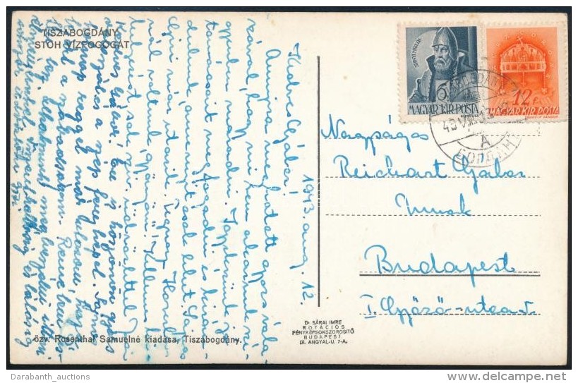 1943 K&eacute;peslap TISZABOGD&Aacute;NY K&eacute;tnyelvÅ± B&eacute;lyegz&eacute;ssel / Postcard With Bilingual... - Otros & Sin Clasificación