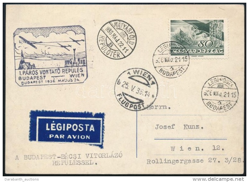 1936 L&eacute;gi LevelezÅ‘lap Alkalmi B&eacute;lyegz&eacute;ssel B&eacute;csbe / Airmail Postcard With Special... - Otros & Sin Clasificación