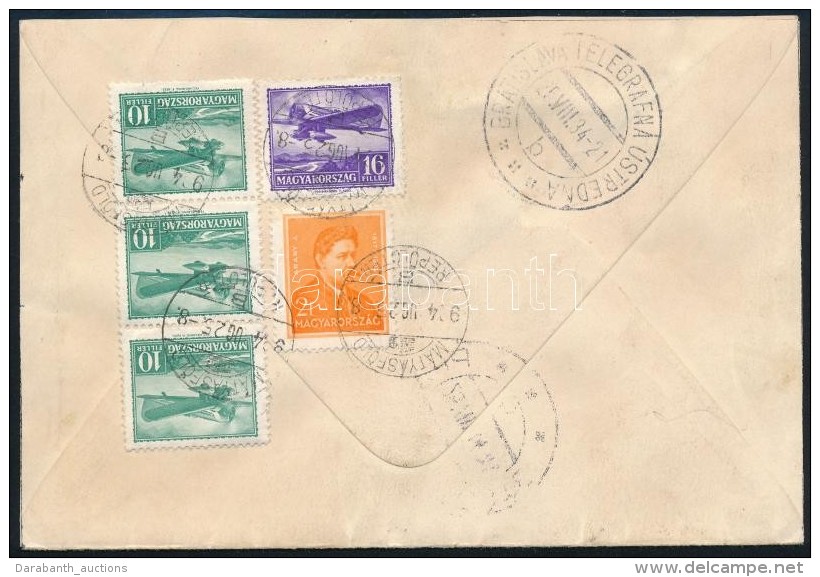 1934 L&eacute;gi Lev&eacute;l 48f B&eacute;rmentes&iacute;t&eacute;ssel Pozsonyba / Airmail Cover To Bratislava - Otros & Sin Clasificación