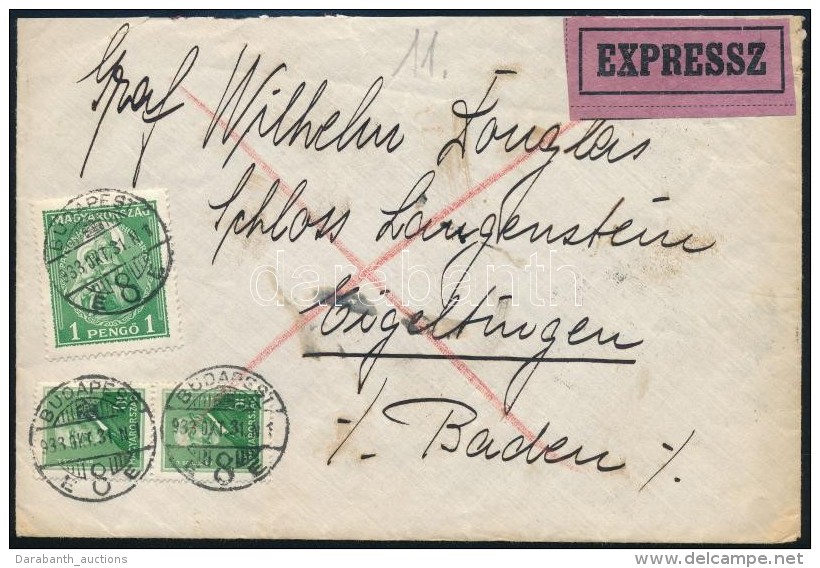 1933 Expressz Lev&eacute;l 1,12P B&eacute;rmentes&iacute;t&eacute;ssel / Express Cover 1,12P Franking 'BUDAPEST' -... - Otros & Sin Clasificación