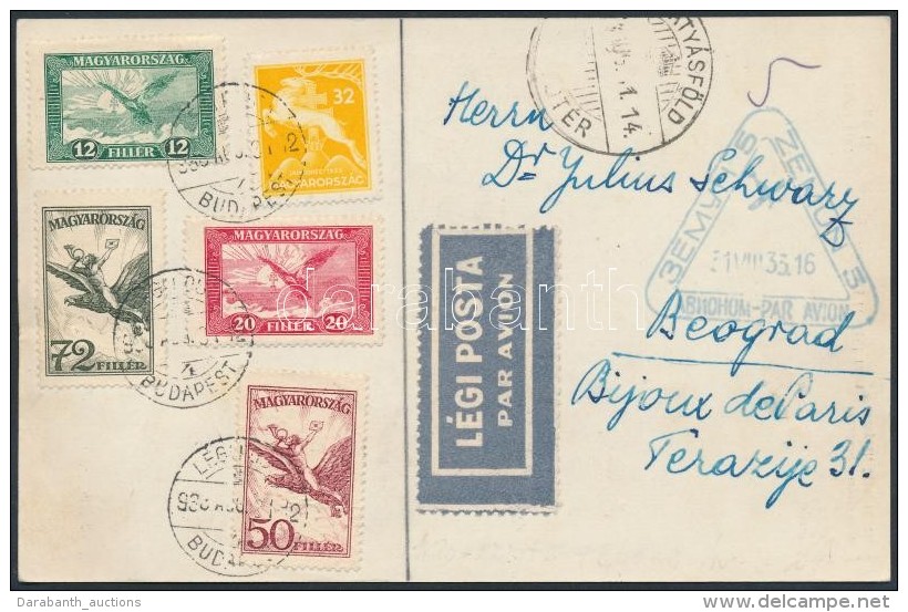 1933 L&eacute;gi K&eacute;peslap Belgr&aacute;dba / Airmail Postcard To Beograd - Otros & Sin Clasificación