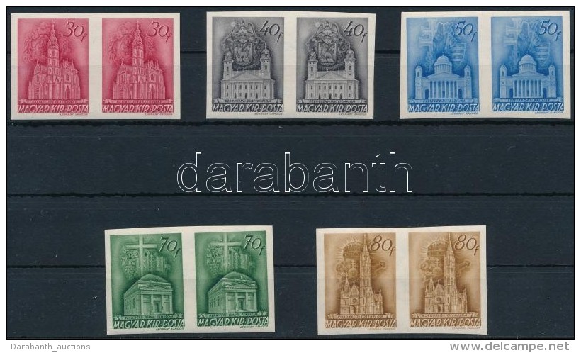 ** 1943 Templom III. V&aacute;gott Sor P&aacute;rokban (80.000) / Mi 717-721 Imperforate Pairs - Autres & Non Classés