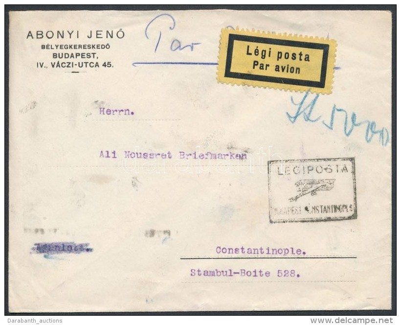 1926 (16.d&iacute;jszab&aacute;s) Aj&aacute;nlott L&eacute;gi Lev&eacute;l Isztambulba / Registered Airmail Cover... - Autres & Non Classés