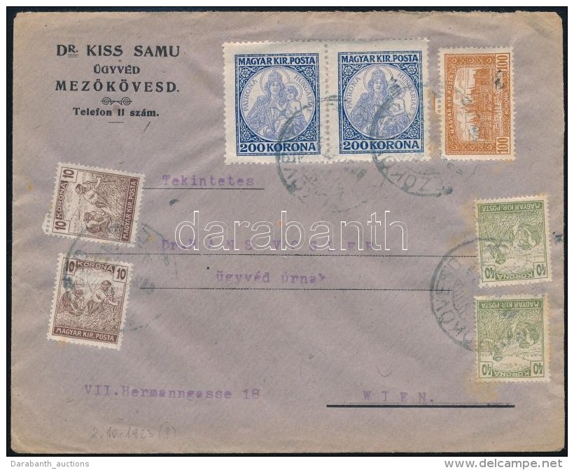 1923 Lev&eacute;l 600K B&eacute;rmentes&iacute;t&eacute;ssel B&eacute;csbe / Cover With 600K Franking To Vienna - Otros & Sin Clasificación