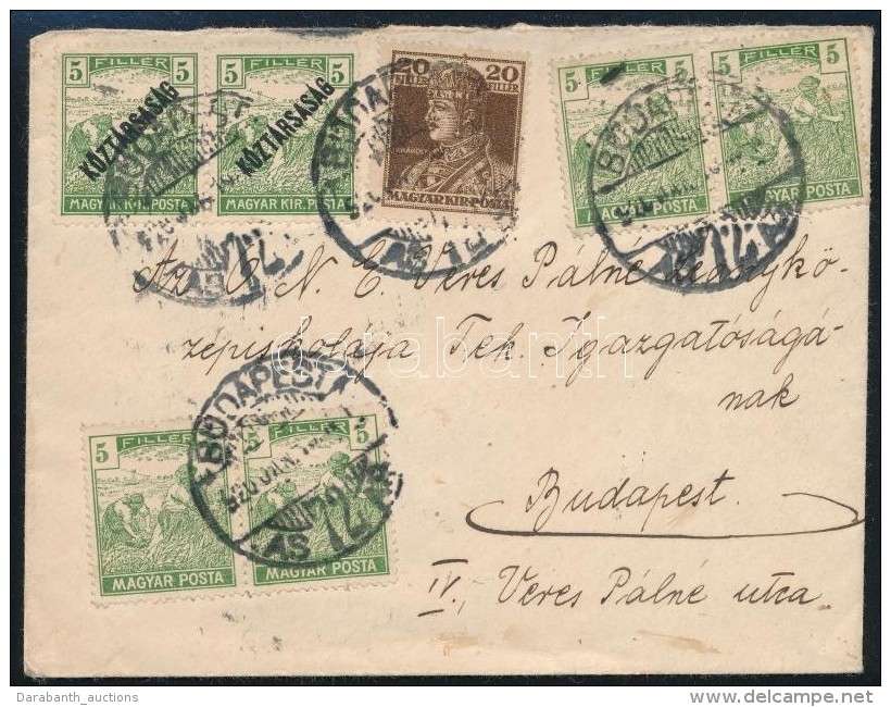 1920 Helyi Lev&eacute;l 7 B&eacute;lyeges B&eacute;rmentes&iacute;t&eacute;ssel / Local Cover With 7 Stamps... - Other & Unclassified