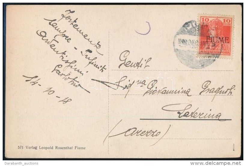 Fiume 1919 K&aacute;roly 10f K&eacute;peslapon Olaszorsz&aacute;gba / Mi 26on Postcard To Italy. Signed: Bodor - Otros & Sin Clasificación