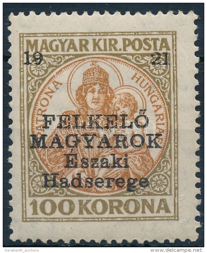 ** Nyugat-Magyarorsz&aacute;g V. 1921 Koron&aacute;s Madonna 100K (80.000) / Mi 58 Signed: Bodor (ujjlenyomat /... - Otros & Sin Clasificación