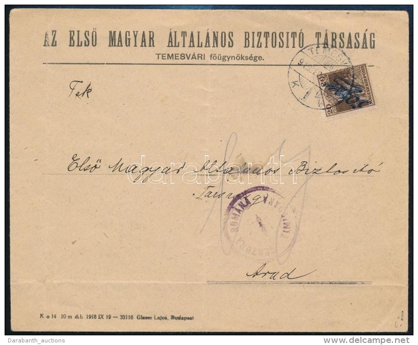 1919 Temesv&aacute;r B&eacute;lyeg Lev&eacute;len Aradra, Temesv&aacute;ri Cenz&uacute;r&aacute;val / Censored... - Other & Unclassified