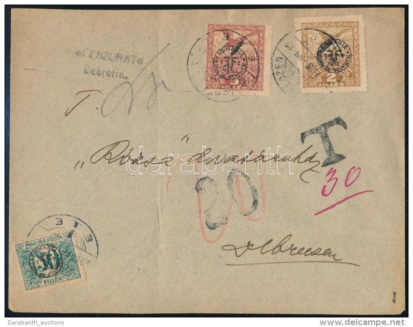 Debrecen 1920 Cenz&uacute;r&aacute;s Port&oacute;s Helyi Lev&eacute;l / Censored Local Cover With Postage Due.... - Other & Unclassified