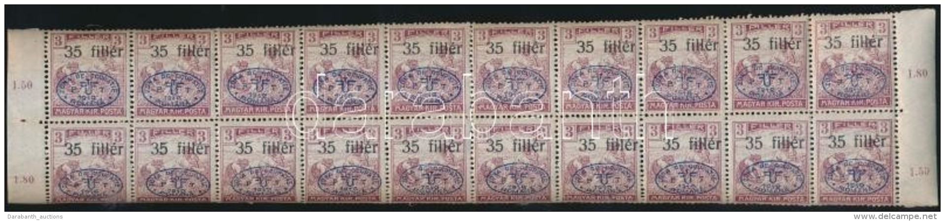 ** Debrecen I. 1919 Arat&oacute; 35f/3f 20-as T&ouml;mbben (40.000) / Mi 23 Block Of 20. Signed: Bodor - Autres & Non Classés