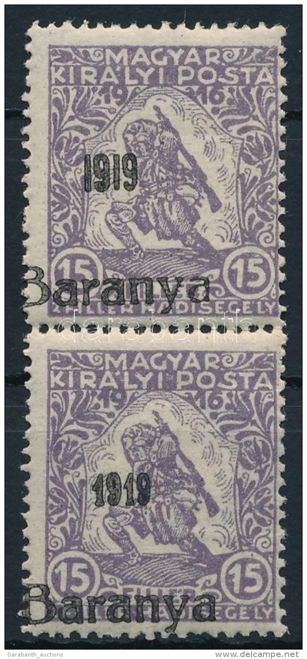 ** Baranya I. 1919 Hadiseg&eacute;ly III. 15f/2f P&aacute;r, Egyik Antikva Sz&aacute;mokkal (13.500) / Mi 17 Pair,... - Autres & Non Classés