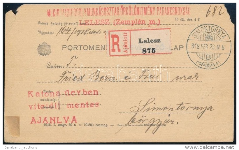 1918 Aj&aacute;nlott Hadifogoly LevelezÅ‘lap / Registered POW Postcard 'M.KIR. HADIFOGOLYMUNK&Aacute;SOSZTAG... - Other & Unclassified