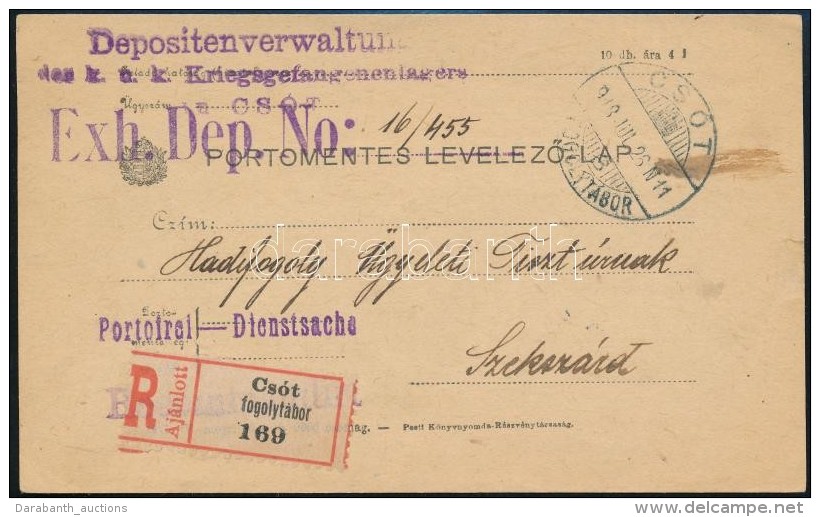 1918 Aj&aacute;nlott Port&oacute;mentes LevelezÅ‘lap Fogolyt&aacute;borb&oacute;l / Registered Cover 'K.u.k.... - Otros & Sin Clasificación