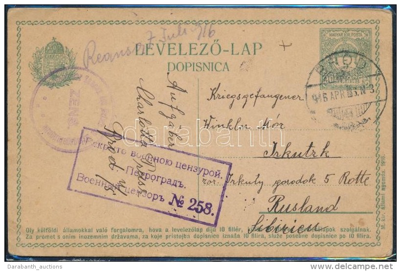 1916 Hadifogoly Lev&eacute;l Oroszorsz&aacute;gba T&ouml;bbes Cenz&uacute;r&aacute;val / P.O.W. Card To Russia,... - Otros & Sin Clasificación