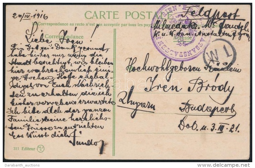 1916 T&aacute;bori Posta K&eacute;peslap / Field Postcard 'K.u.K. SANIT&Auml;TSANSTALTEN F&Uuml;R SYRIEN' - Autres & Non Classés