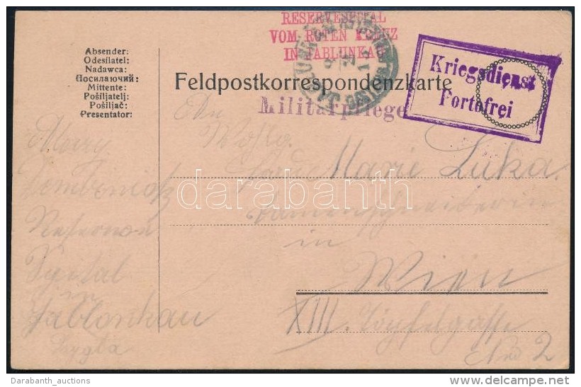 1915 T&aacute;bori Posta LevelezÅ‘lap / Field Postcard 'RESERVESPITAL VOM ROTEN KREUZ IN JABLUNKAU' - Autres & Non Classés