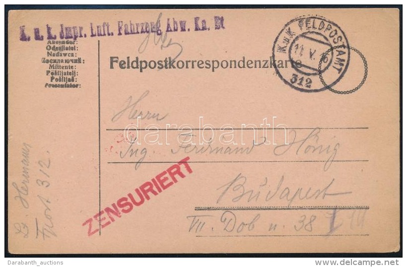 1940 Cenz&uacute;r&aacute;s T&aacute;bori Posta LevelezÅ‘lap / Censored Field Postcard 'K.u.K. Jmpr. Luft. Fahrzeng... - Autres & Non Classés