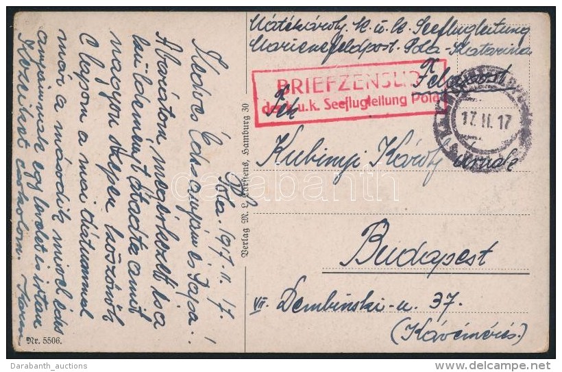1917 T&aacute;bori Posta K&eacute;peslap / Field Postcard 'K.u.K. Seeflugleitung Pola' + 'K.u.K. MP POLA' - Autres & Non Classés