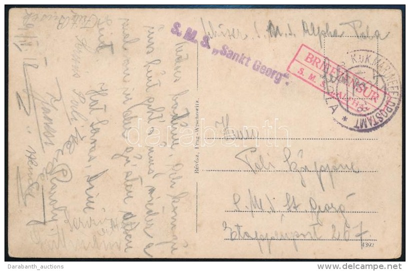 1918 K&eacute;peslap Haditenger&eacute;szeti Post&aacute;val / Field Postcard 'S.M.S.  Sankt Georg' + 'S.M.S.... - Other & Unclassified