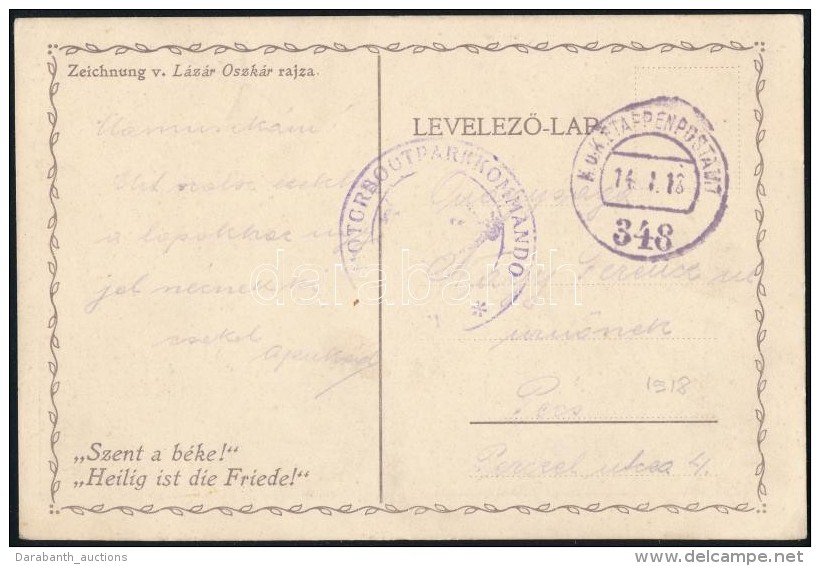 1918 T&aacute;bori Posta K&eacute;peslap / Field Postcard 'K.u.K. EP' , 'K.u.K. MOTORBOOTPARKKOMMANDO' - Other & Unclassified