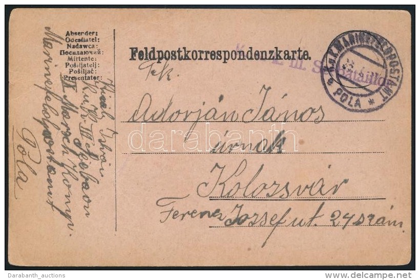 1917 T&aacute;bori Posta LevelezÅ‘lap / Field Postcard 'K.u.k. III. Seebataillon' + 'MFP POLA' - Otros & Sin Clasificación