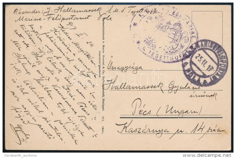 1917 T&aacute;bori Posta LevelezÅ‘lap / Field Postcard 'K.u.k. KRIEGSMARINE S.M.S. TEGETTHOFF' - Otros & Sin Clasificación