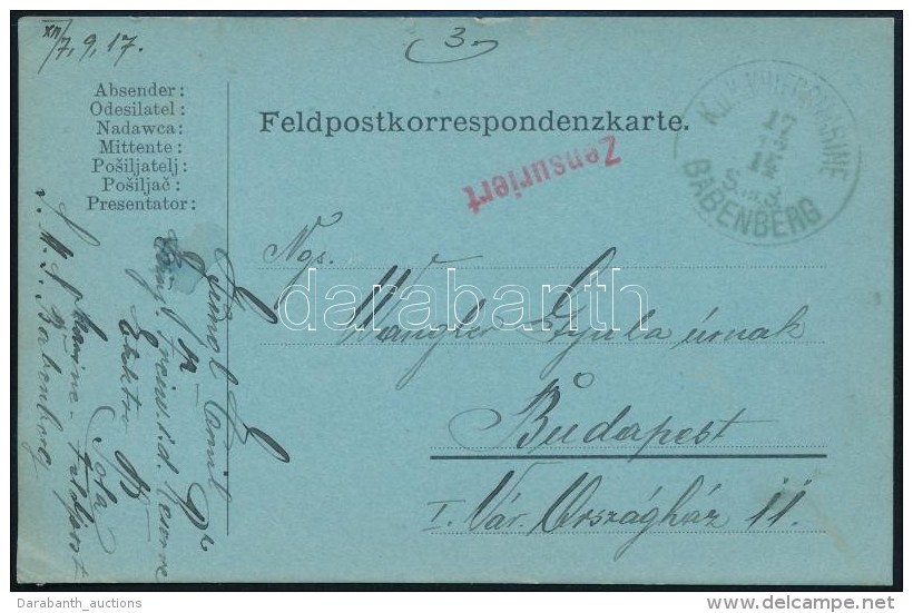 1917 T&aacute;bori Posta LevelezÅ‘lap / Field Postcard 'K.u.k. KRIEGSMARINE S.M.S. BABENBERG' - Otros & Sin Clasificación
