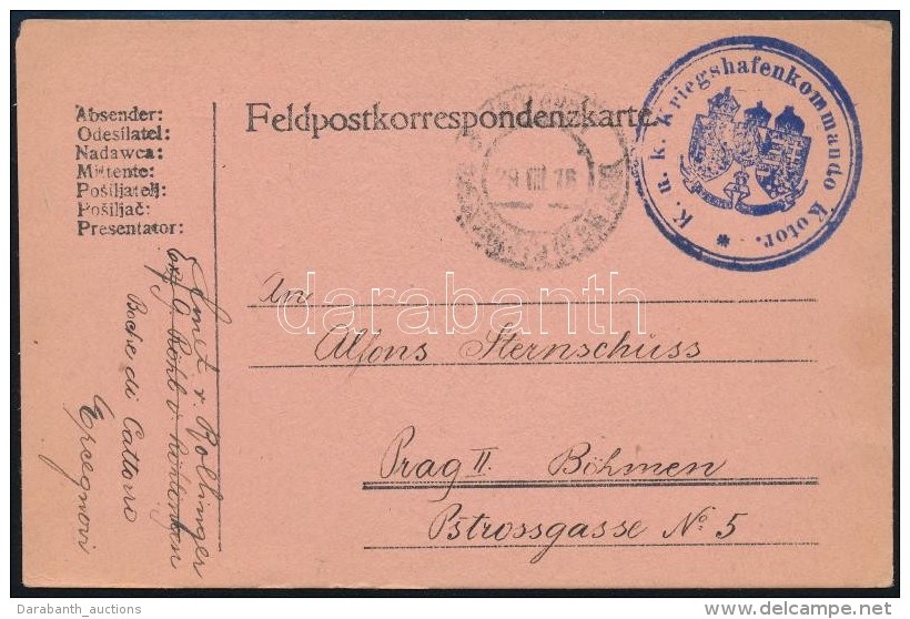 1916 T&aacute;bori Posta LevelezÅ‘lap / Field Postcard 'K.U.K. Kriegshafenkommando Kotor' - Otros & Sin Clasificación