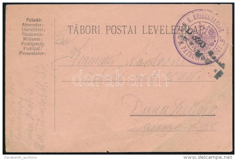 ~1916 T&aacute;bori Posta LevelezÅ‘lap / Field Postcard 'S.M. PATROUILLENBOOT B' - Autres & Non Classés