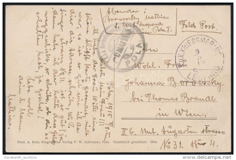 1915 T&aacute;bori Posta K&eacute;peslap Haj&oacute;post&aacute;val / Field Postcard 'S.M.S. LEOPARD' + 'MFP POLA' - Autres & Non Classés