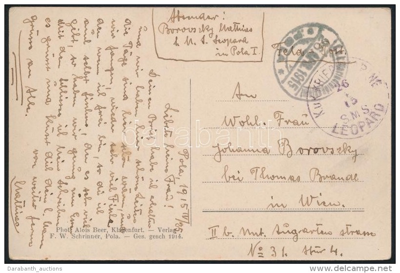 1915 T&aacute;bori Posta K&eacute;peslap Haj&oacute;post&aacute;val / Field Postcard 'S.M.S. LEOPARD' + 'MFP POLA' - Otros & Sin Clasificación