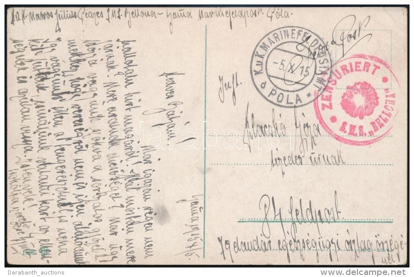 1915 K&eacute;peslap Haj&oacute;post&aacute;val / Postcard 'S.M.S. BELLONA' + 'MFP POLA D' - Autres & Non Classés