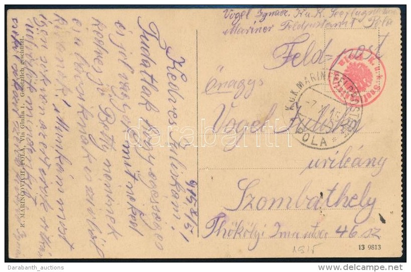 1915 T&aacute;bori Posta K&eacute;peslap / Field Postcard 'K.u.k. Seeflugstation Pola' - Autres & Non Classés
