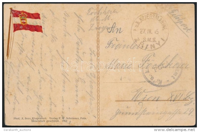 1915 T&aacute;bori Posta K&eacute;peslap Haj&oacute;post&aacute;val / Field Postcard 'K.u.k. KRIEGSMARINE S.M.S. ... - Otros & Sin Clasificación
