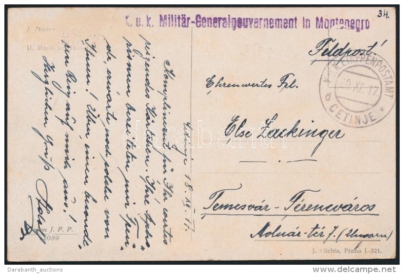 1917 T&aacute;bori Posta K&eacute;peslap / Field Postcard 'K.u.k. Milit&auml;r-Generalgouvernement In Montenegro' +... - Otros & Sin Clasificación