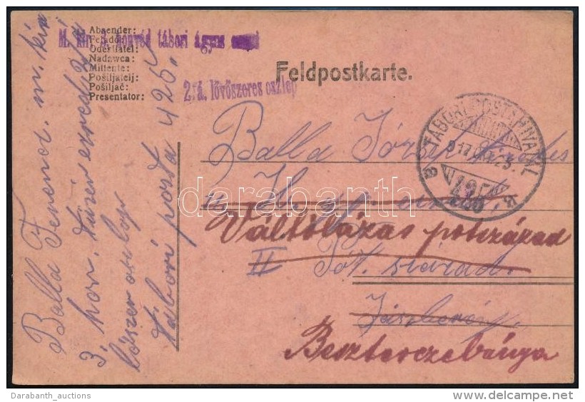 1917 T&aacute;bori Posta LevelezÅ‘lap / Field Postcard 'M.kir. 3. Honv&eacute;d T&aacute;bori &aacute;gyus Ezred' +... - Otros & Sin Clasificación