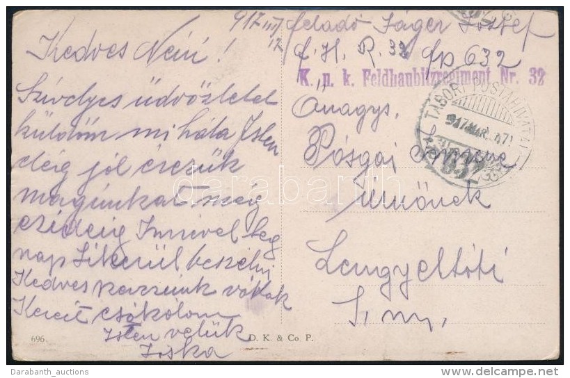 1917 T&aacute;bori Posta K&eacute;peslap / Field Postcard 'K.u.k. Feldhaubitzregiment Nr. 32' + 'TP 632' - Otros & Sin Clasificación