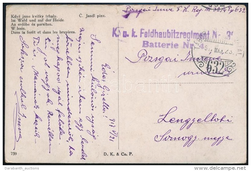 1917 T&aacute;bori Posta K&eacute;peslap / Field Postcard 'K.u.k. Feldhaubitzregiment Nr. 32 Batterie Nr. 4.' + 'TP... - Otros & Sin Clasificación