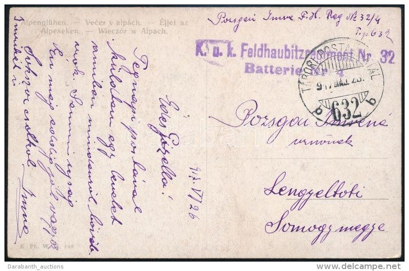 1917 T&aacute;bori Posta K&eacute;peslap / Field Postcard 'K.u.k. Feldhaubitzregiment Nr. 32. Batterie Nr.4.' + 'TP... - Other & Unclassified