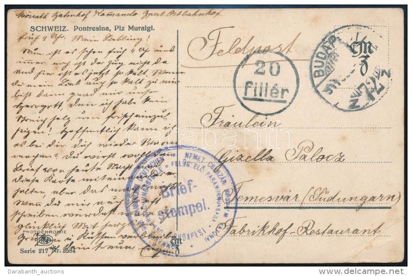 ~1917 K&eacute;peslap 20f Port&oacute;val / Postcard With 20f Postage Due 'N&Eacute;MET CS&Aacute;SZ&Aacute;RI... - Autres & Non Classés