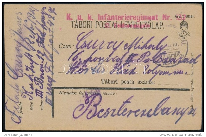 ~1917 T&aacute;bori Posta LevelezÅ‘lap / Field Postcard 'K.u.k. Infanterieregiment Nr. 132 / 12. Feldkompagnie' +... - Otros & Sin Clasificación