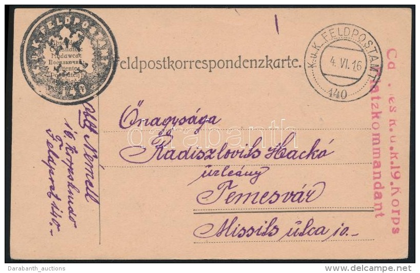1916 T&aacute;bori Posta LevelezÅ‘lap / Field Postcard Negat&iacute;v/negative 'FP 140' - Autres & Non Classés