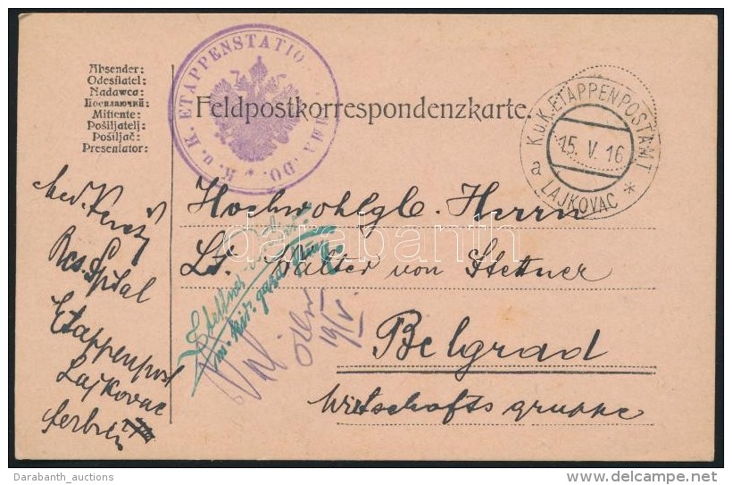 1916 T&aacute;bori Posta LevelezÅ‘lap / Field Postcard 'EP LAJKOVAC A' - Otros & Sin Clasificación