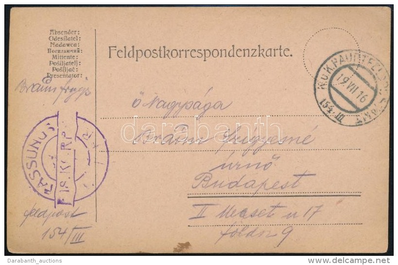 1916 T&aacute;bori Posta LevelezÅ‘lap / Field Postcard 'FASSUNGS LEITER' + 'HP 154 III' - Autres & Non Classés