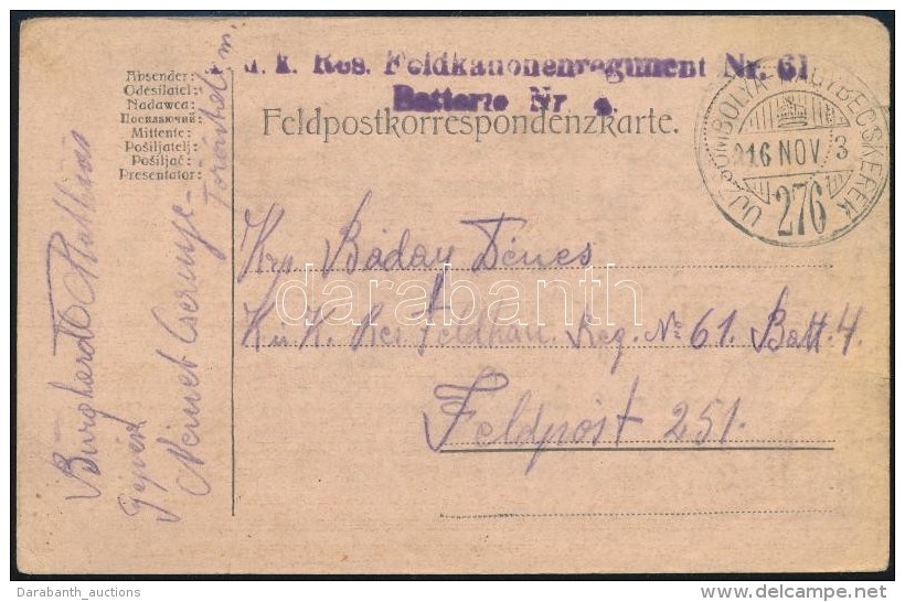 1916 T&aacute;bori Posta LevelezÅ‘lap Mozg&oacute;posta B&eacute;lyegz&eacute;ssel / Field Postcard 'K.u.k. Res.... - Otros & Sin Clasificación