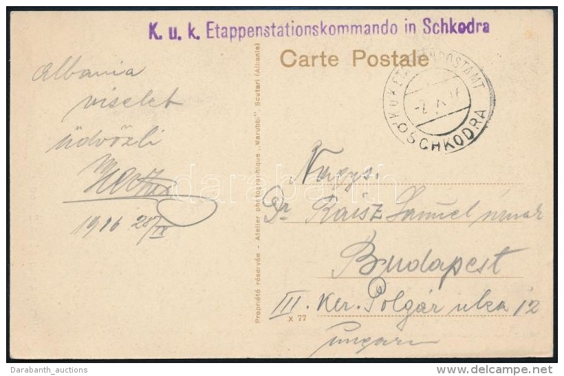 1916 T&aacute;bori Posta K&eacute;peslap / Field Postcard 'K.u.K. Etappenstationskommando In Schkodra' + 'K.u.K. EP... - Autres & Non Classés